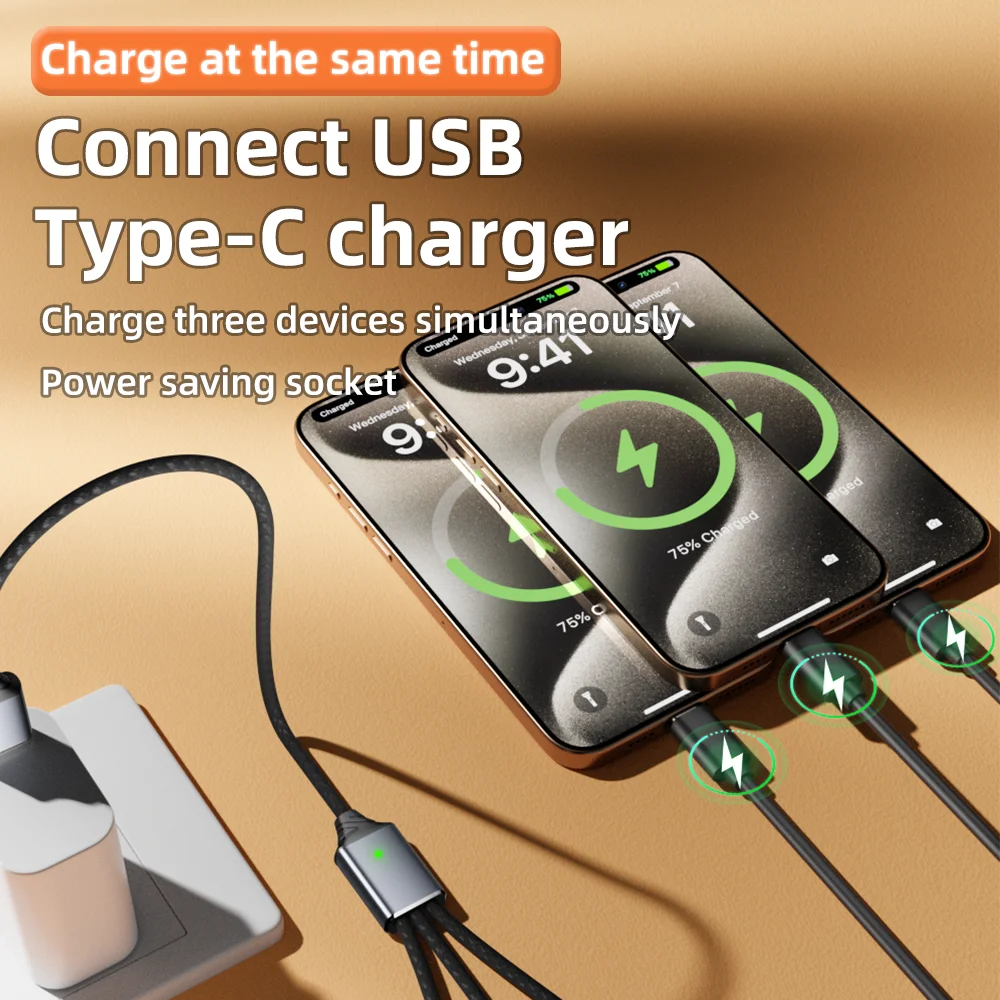 Portable 3 in 1 USB A Type C Splitter Hub Multi-port OTG Expander Extension Cable for Phone Tablet Fast Charging Simultaneous Da