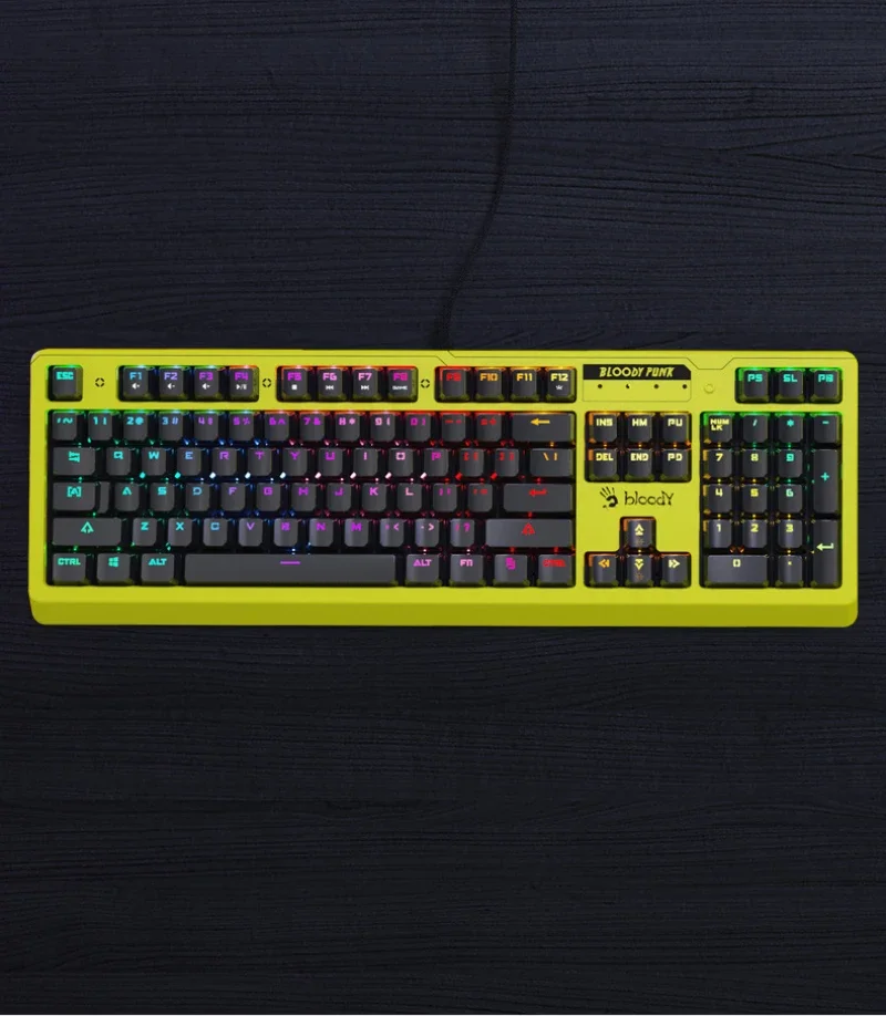 

A4Tech Bloody B820RC punk yellow wired mechanical keyboard, 104 key rgb backlight gaming esports