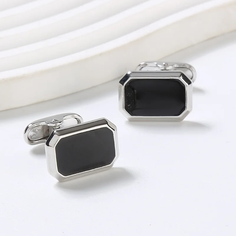 Classic Black Cufflinks for Men Simple Style Square Shape Enameled Sleeve Button High End Alloy Formal Dress Shirt Cuff Links