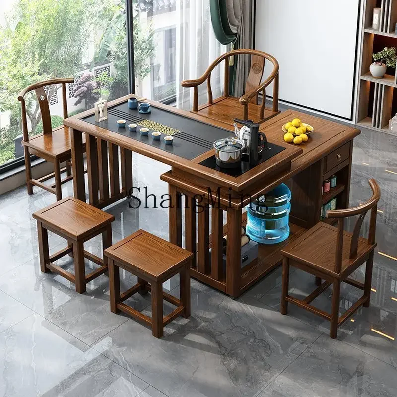 

SM balcony rotating tea table and chair combination household new Chinese multi-functional small tea table 360 rotation