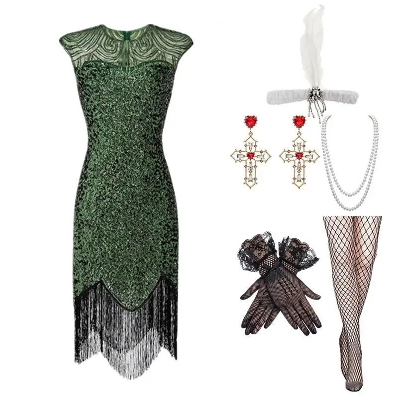 Rétro perlé frange soirée Dr rond Ne scène Performance Costume robe de bal Ele femme spécial Ocn tenue