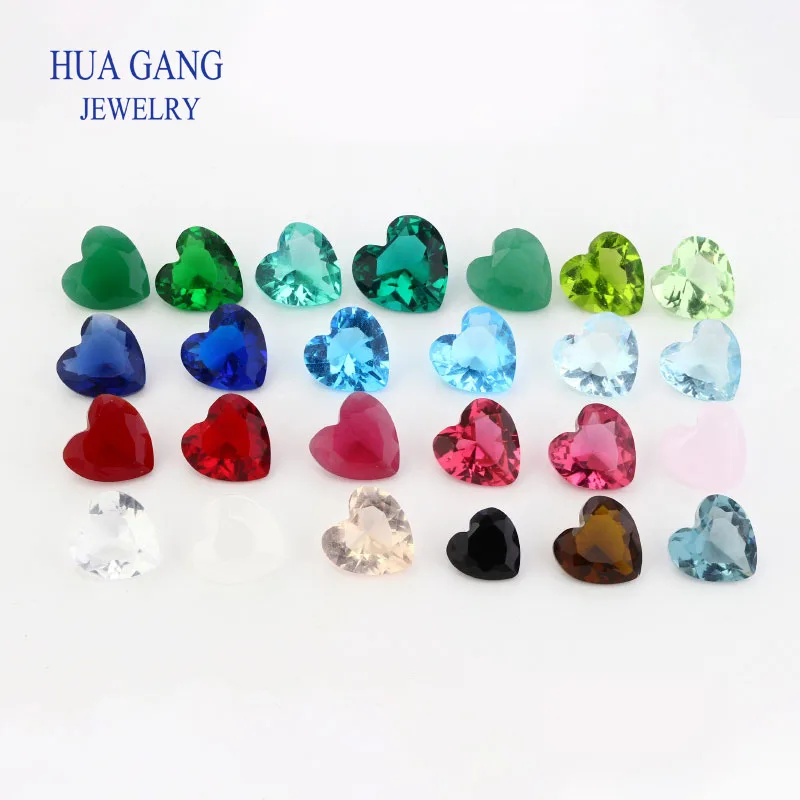 Glass beads Various Color Loose Stone heart Shape Glass red blue white Green color Beads Synthetic Gems For Jewelry