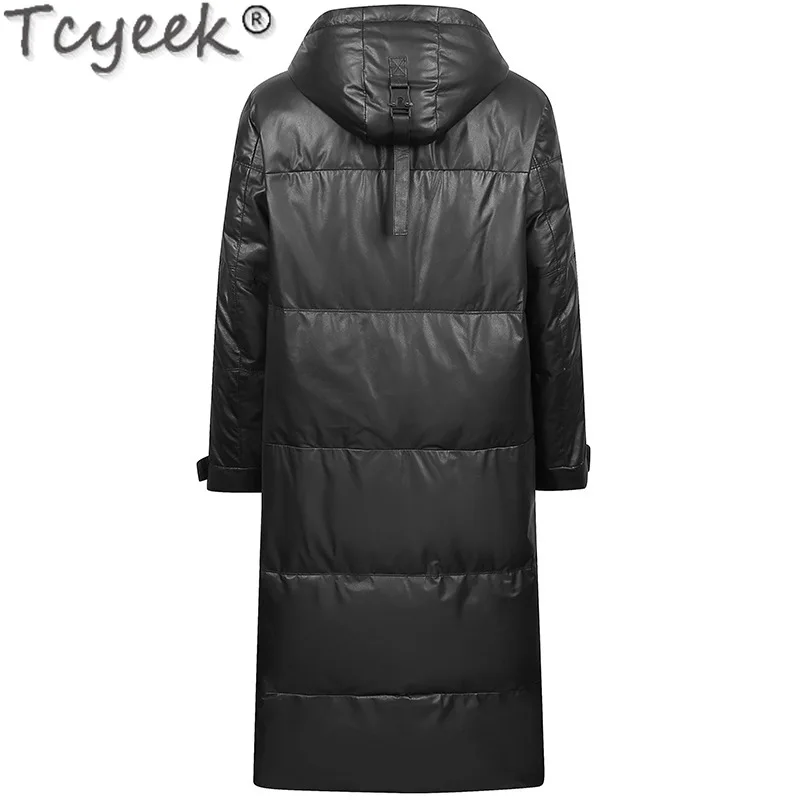 Tcyeek White Goose Down Coat Genuine Leather Down Jacket Men 2025 Winter Jackets Long Style Cowhide Coats Mens Clothing Hooded