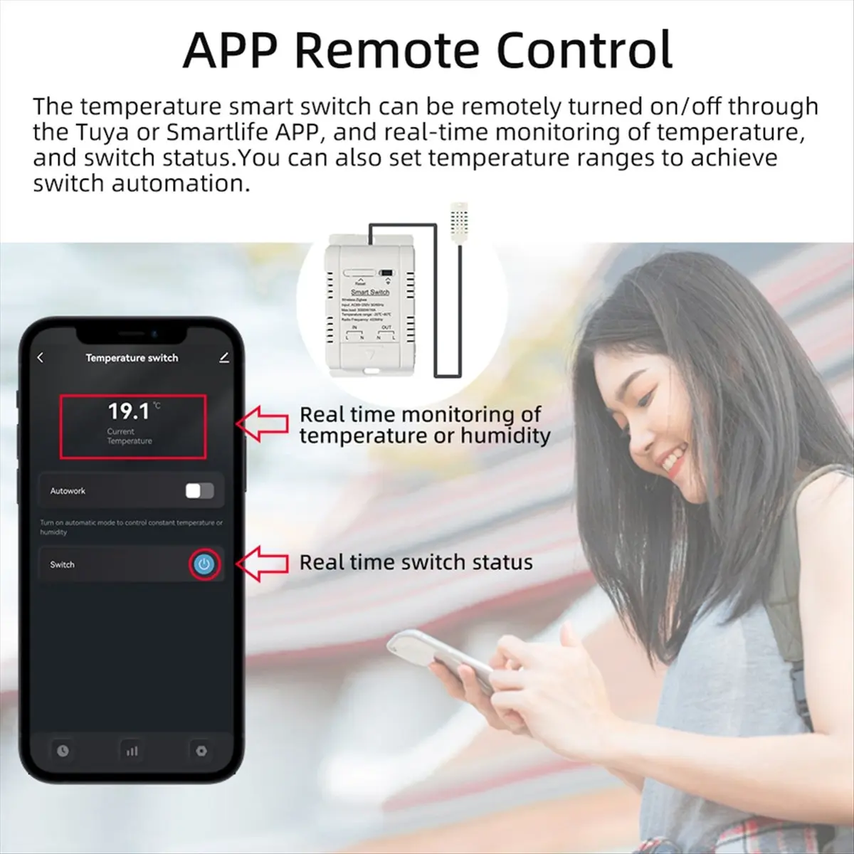goodDT WiFi Smart Temperature and Humidity Switch with 1M Sensor 16A Temperature Humidity Switch Supports Voice Control