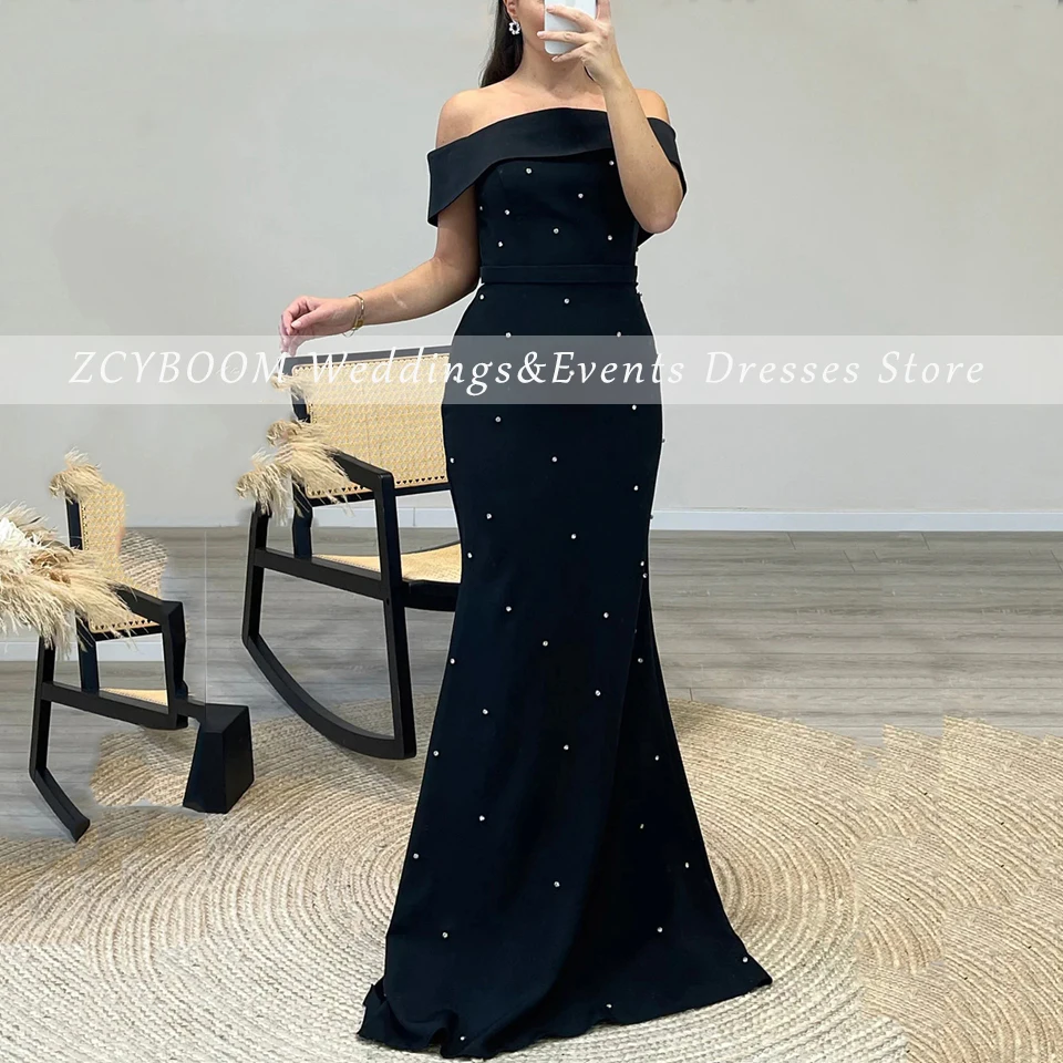 Elegant Boat Neck Off The Shoulder Crystal Open Back Evening Dress 2025 Mermaid Floor Length Sweep Train Zipper Prom Dress