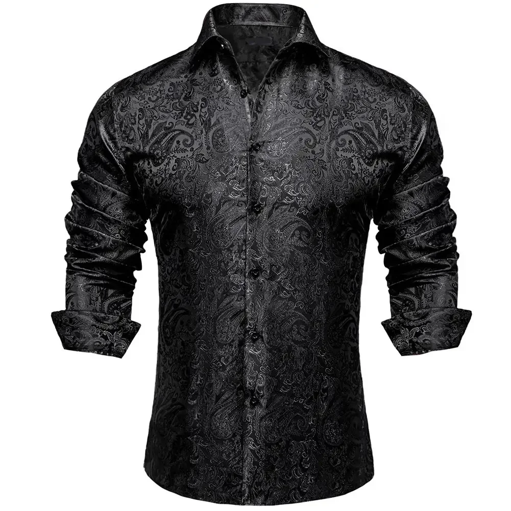New Mens British Style Silk Long Sleeve Shirts Formal Tuxedo Wedding Party Blouse Casual Sports Outdoor Button Up Male Shirt