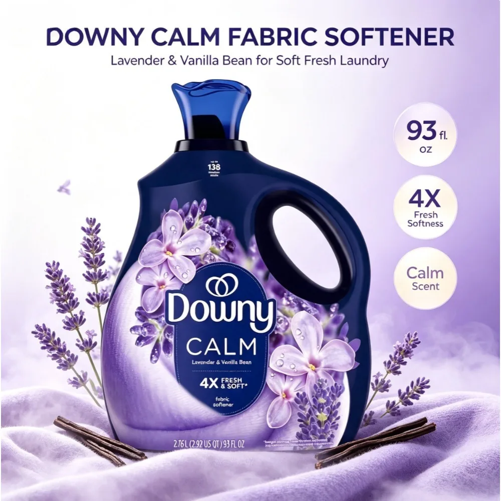 93 FL oz Downy Ultra Soft Fabric Softener, Calm Lavender & Vanilla Bean Liquid Laundry Conditioner, Up to 138 Loads Long Lasting Clothes Fragrance