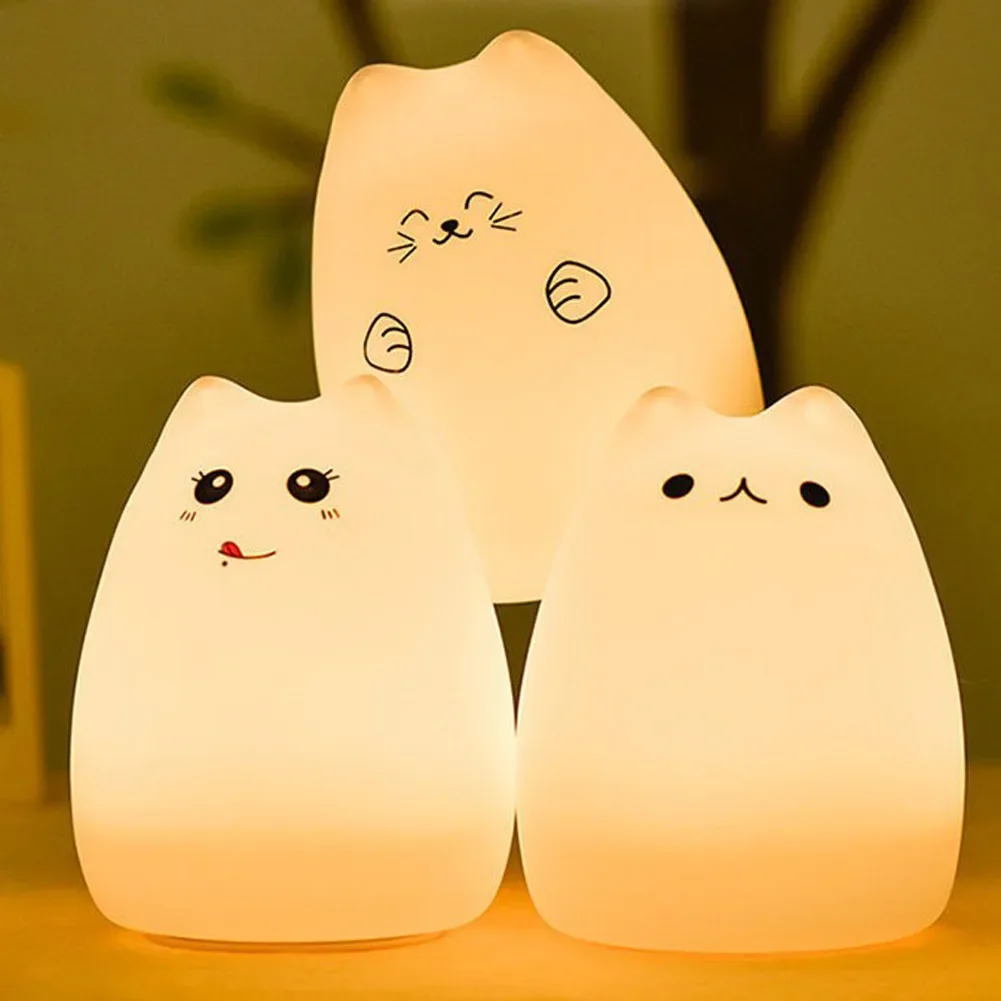 Multi-Color LED Animal Night Light Cute Cat Little Devil Silicone USB Rechargeable Lamp Children