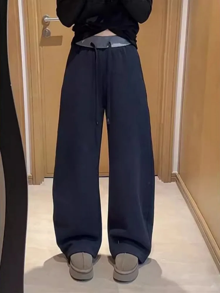 ay Hoge taille gedrapeerde losse damessportbroek Broek met rechte pijpen Lente Herfst Nieuwe Sle Afslankende broek met wijde pijpen