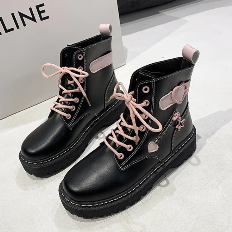 Autumn Winter New Boots Women Black Platform Cute Pink High Top Lolita Boot Female Student Kawaii Japanese Shoes for Women image 6