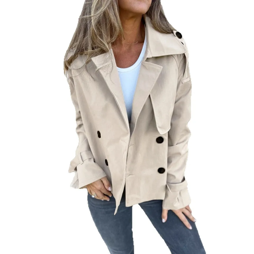 

2025 женская осенне-зимняя новая стильная ветровка, куртка, топ, двубортная темпераментная женская одежда