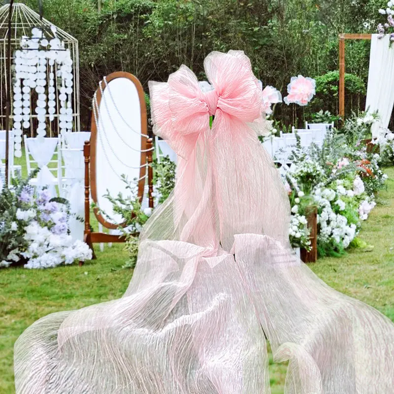 

Valentine's Day Super Large Pink Pleated Yarn Bowknot for DIY Outdoor Wedding, Baby Shower Scene Decor Large Bow Party Supplies