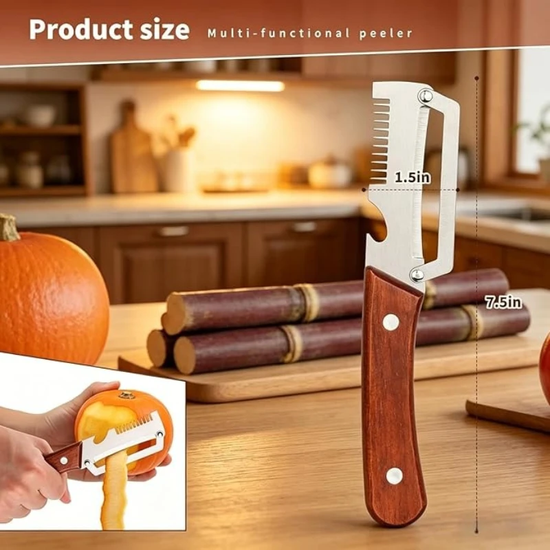 3 in 1 Kitchen Peeler Scallion Slicer 1/2pcs Premium Vegetable Peeler with Wooden Handle and Bottle Opener for Fruits Vegetables