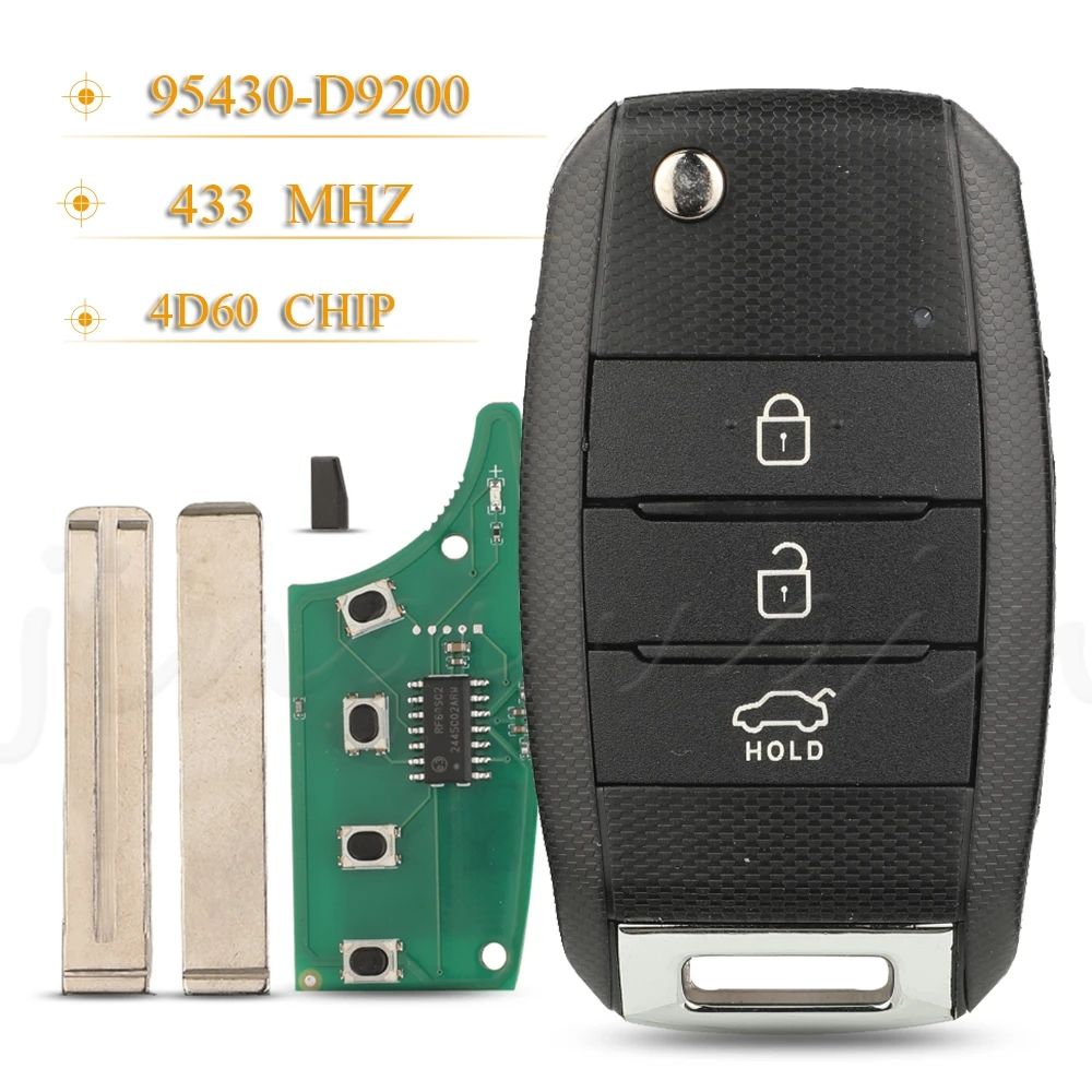 Jingyuqin 433MHZ FSK 4D60 Chip 3-Tasten-Fernbedienung Autoschlüssel für Kia Sportage K5 Auto-Steuerung Klappschlüssel mit TOY40/HU134 Klinge