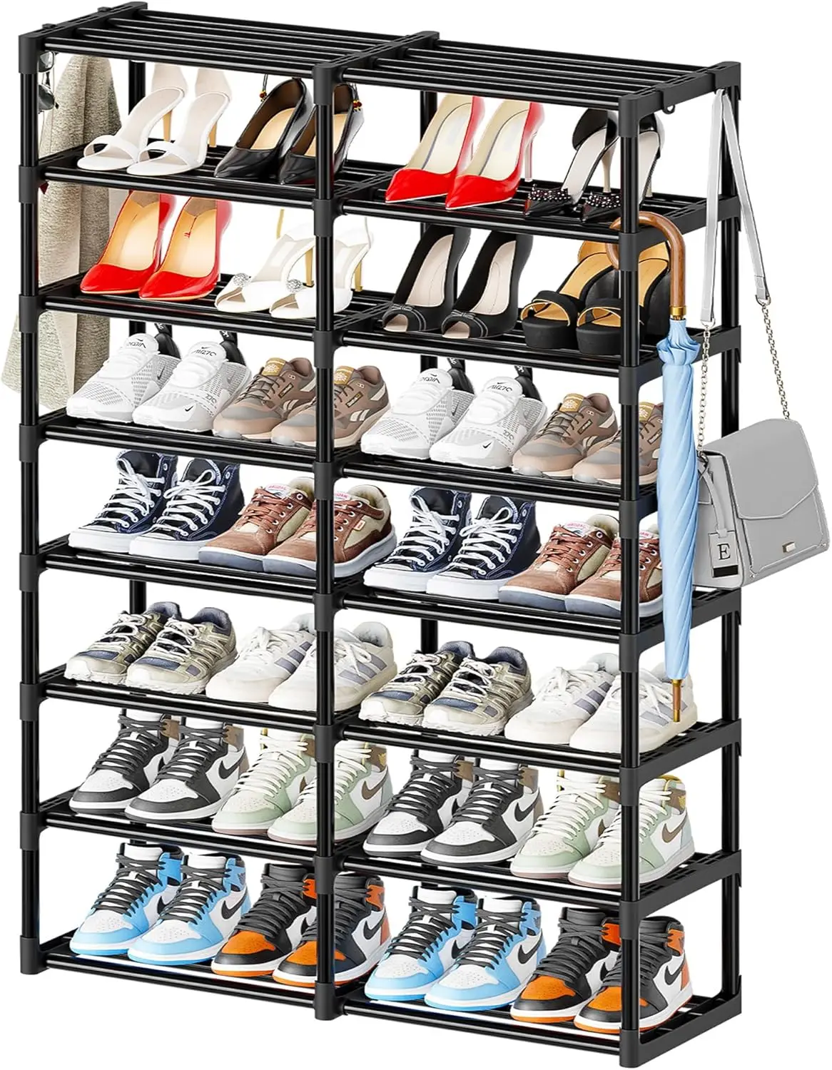 Black Metal Shoe Rack, 40-Pair Large Capacity Stackable Organizer for Bedroom or Entryway