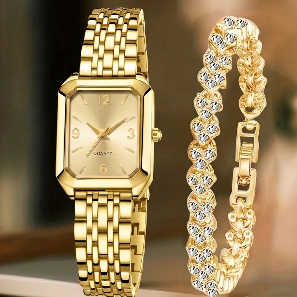 2Pcs/Set Unisex Jewelry Watches Women's Wristwatch Accessories Silver Trendy Fashionable Elegant Classic Exquisite Light Luxury Rhinestone Luxury Bracelet Watch Set Y2K Suitable for Daily Outfits Travel Perfect Holiday Gift
