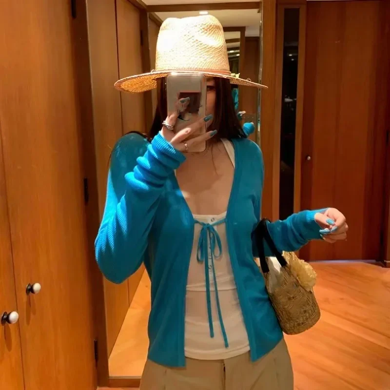 

Сплошной цвет, кардиган с длинными рукавами, женская одежда, бандажные винтажные топы Sueter Mujer, темпераментные вязаные тонкие свитера, куртки