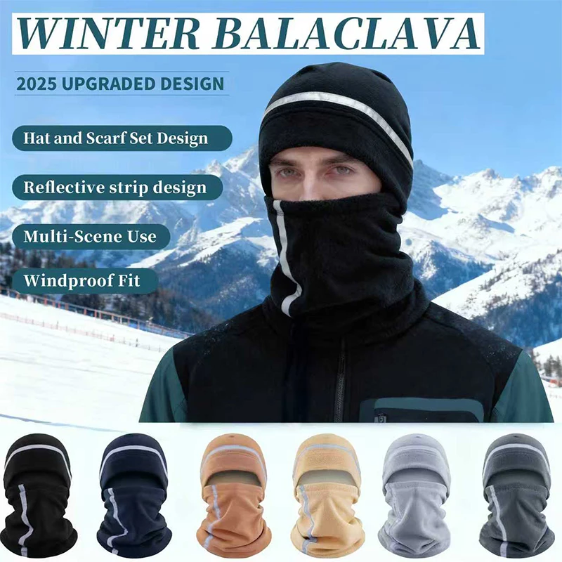 1Pcs Upgraded Detachable Balaclava, Windproof Fleece Ski Mask with Reflective Strips, 2-in-1 Winter Mask, Suitable for Cycling and Skiing