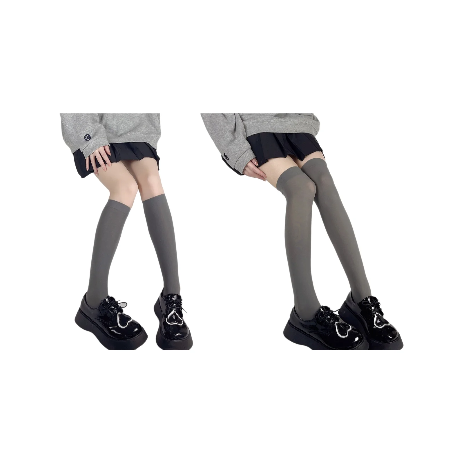 

Japanese JK velvet calf socks light gray + high socks combination