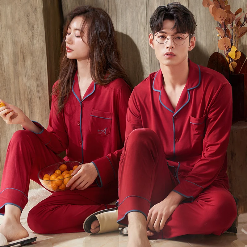 Lovers Pajamas Wedding Festive Red Pajamas Sets Soft Modal Sleepwear Long Sleeve Top+Long Pants Pajamas Home Clothing Pyjamas