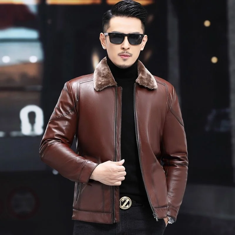 

genuine leather 100% fur coat men jacket2023 New Haining Genuine Fur One Piece Leather Garment Men's Short Sheepskin Jacket You