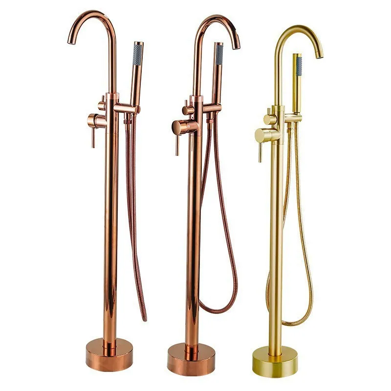 

Floor-to-ceiling rose gold bathtub faucet, all-copper vertical, independent shower, hot and cold