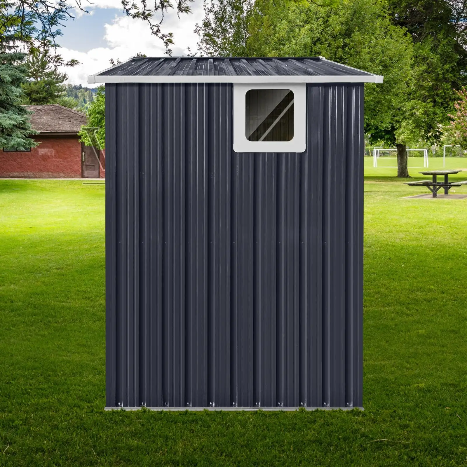 Small Metal Storage Shed 7ft Grey Weatherproof with Ventilation Perfect for Garden Tools Bikes Outdoor Equipment Organization