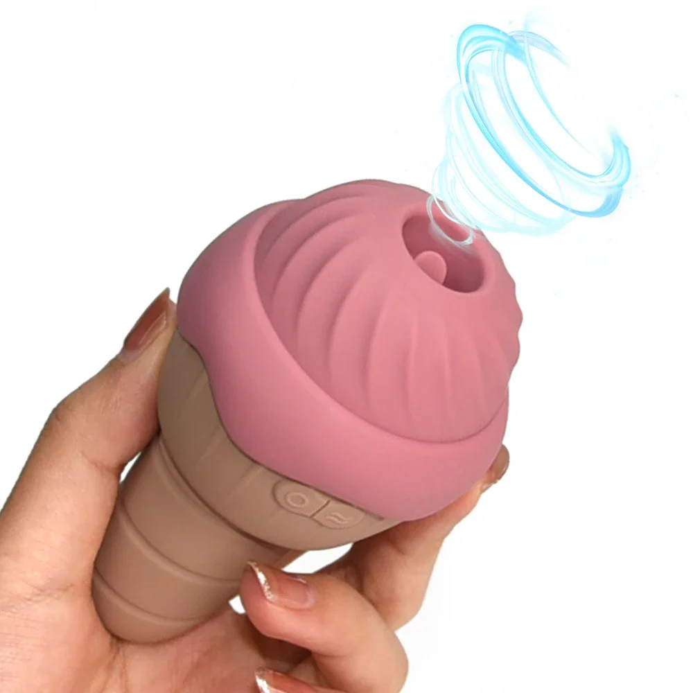 Ice Cream Shape Tongue Licking & Sucking Vibrator Waterproof, Female Clitoris Nipple Stimulator Clit Sucker, Adult Sex Toys