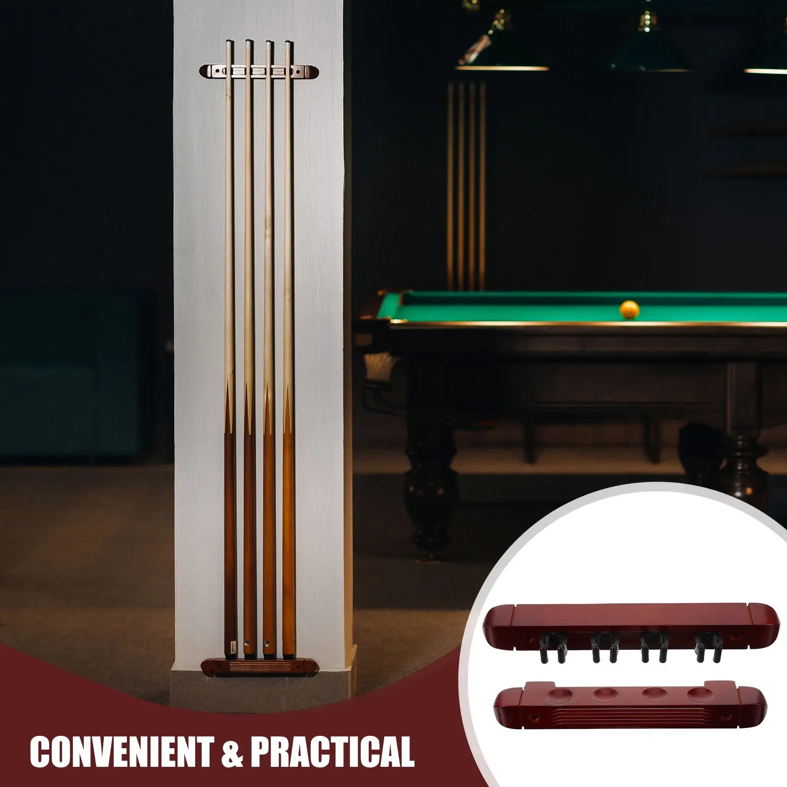 1Set Billiard Cue Holder Wall Mount Snooker Billiards Storage Rack Multislot Billiards Storage Rack Wooden Pool Stick