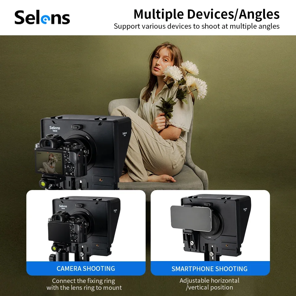 Selens Universal Teleprompter Portable Prompter with BT Remote Control for Phone and Camera for Live Stream Video Recording