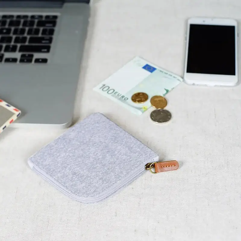 Mini portamonete in feltro donna uomo borsa per il cambio in tinta unita porta carte di credito porta carte d'identità portafogli portachiavi piccole borse per unisex