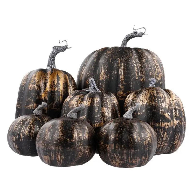 Calabazas artificiales de espuma para niños, modelos de calabaza de poliestireno de 7 piezas, decoración de Halloween, artesanía hecha a mano
