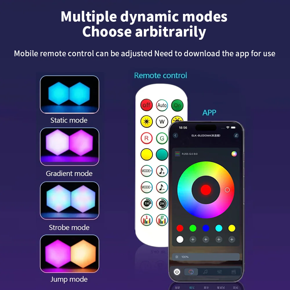 Smart RGB Hex Wall Light DIY Splicing Modular Lamp Music Rhythm Sync APP IR Remote 5V Ambient Night Light for Gaming Room Decor view 3