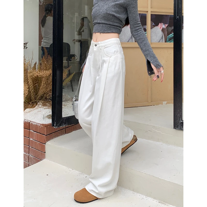 

WCFCX STUDIO Mopping Trousers Women Wide Leg Pants Casual Autumn Simple Loose High Waist American Retro Straight Leg Pants