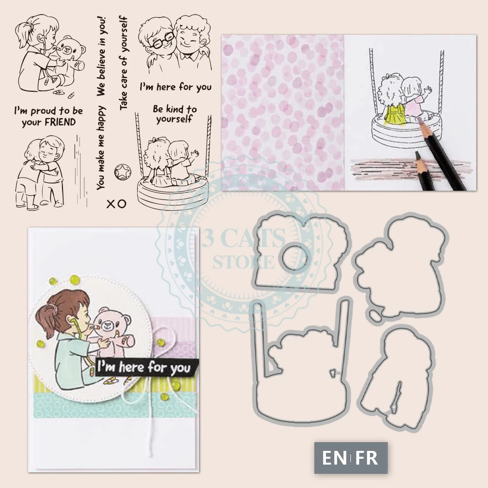 

MP954 Tender Hearted Great Friends Clear Stamp Cutting Dies DIY Scrapbooking Supplies Stamps Metal Dies For Cards Albums Crafts