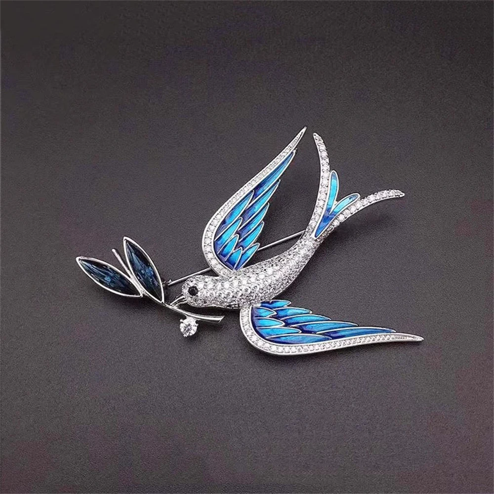 Luxury Blue Swallow Bird Brooches for Women Anti Glare Crystal Inlaid Rhinestone Fashion Brooch Pins Jewelry Gifts image 5