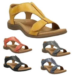 2022 New Womens Summer Sandals Ankle Strap Wide Fit Flat Slippers Beach Peep Rome Shoes Casual Comfy Outdoor Plus Size Shoes