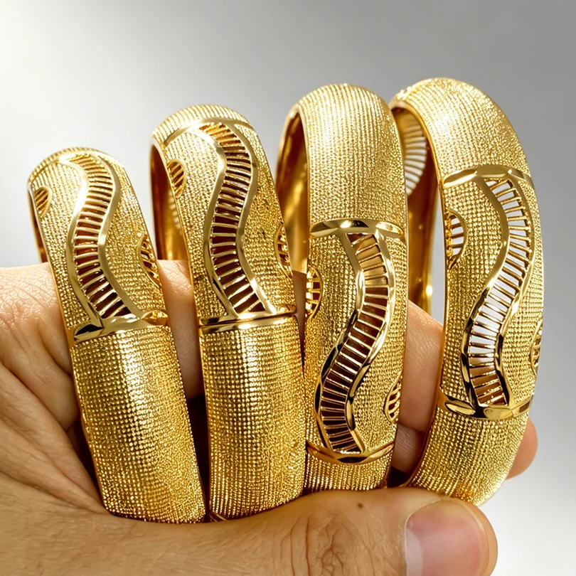 Bangls 4Pcs/lot Ethiopian Africa Gold Color Bangles For Women Flower Bride Bracelet African Wedding Jewelry Middle East Items