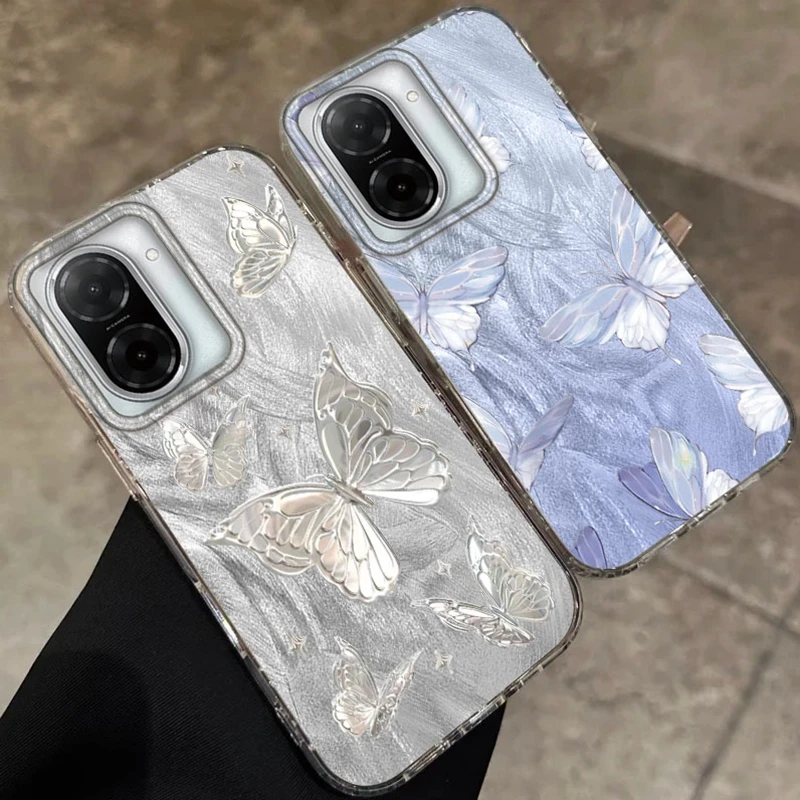 샤오미 레드미 14C 13C 10 9A 9C 노트 14 13 12 11 10S 9 8 Pro Plus A5 A4 A3 A2 A1용 고급 나비 소녀 여성 케이스