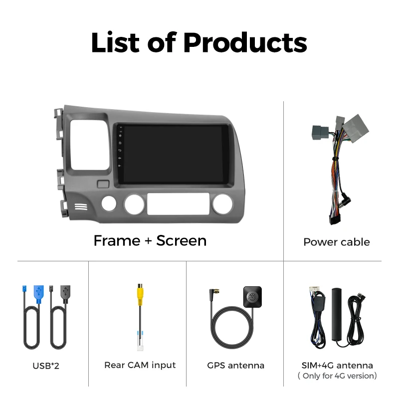 Ainavi-Autoradio multimédia sans fil, Carplay, Android Auto, Honda Civic 8e génération, 2005, 2006, 2007, 2008, 2009, 2010, 2011