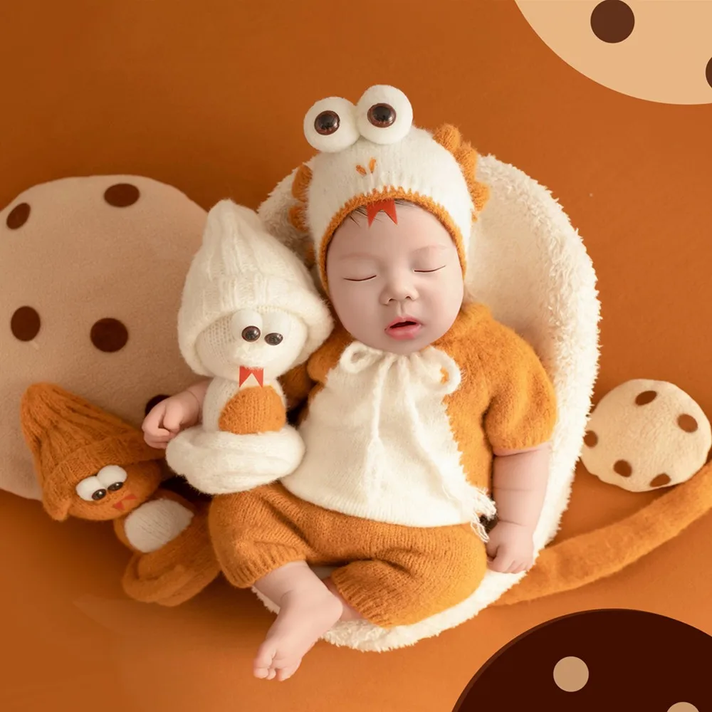 Newborn Photography Knit Clothing Snake Hat+Jumpsuit+Tail+Doll*2 5Pcs/Set Studio Baby Photo Props Accessories Clothes Outfit