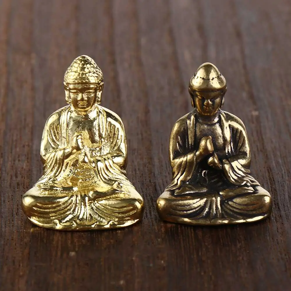 Retro Brass Buddha Sakyamuni Statue Mini Portable Pocket Sitting Buddha Sculpture Home Decor Office Desk Decorations Ornaments