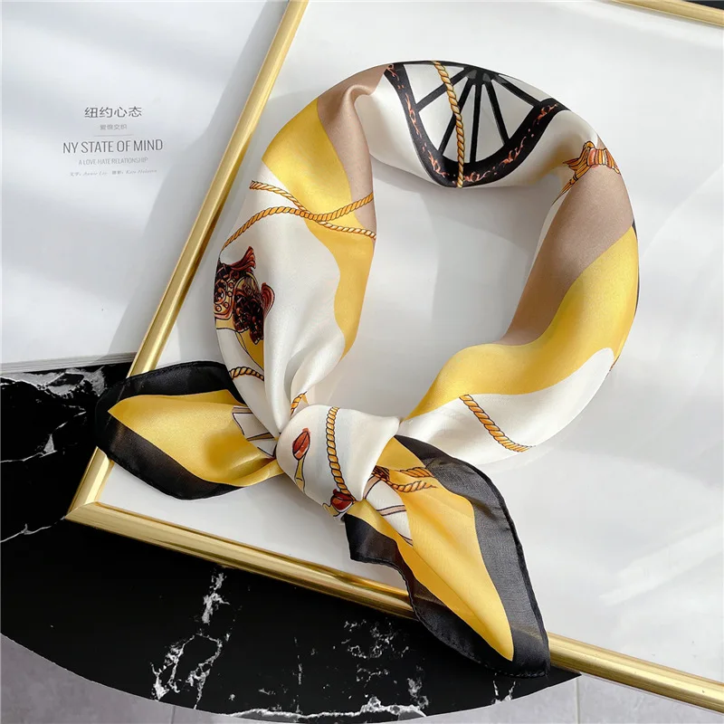 Luxury Horse Print Square Scarf for Women Satin Fashion Wraps Neckerchief Female Hair Bands Headband Bandana 70X70CM