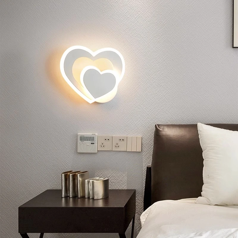 Applique Murale LED en Forme de Cœur, Simple, Style Nordique, Créative, pour Chambre à Coucher, Salon, Couloir, Mur de Fond, Frêne