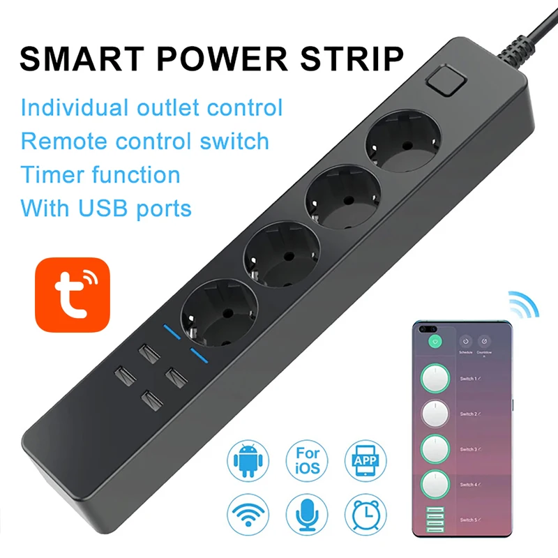 tuay-wifi-スマート電源タップ-4eu-4usb-コンセントプラグ-5v31a-充電ポートタイミング-bluetooth-制御-8-in-1-多機能ソケット