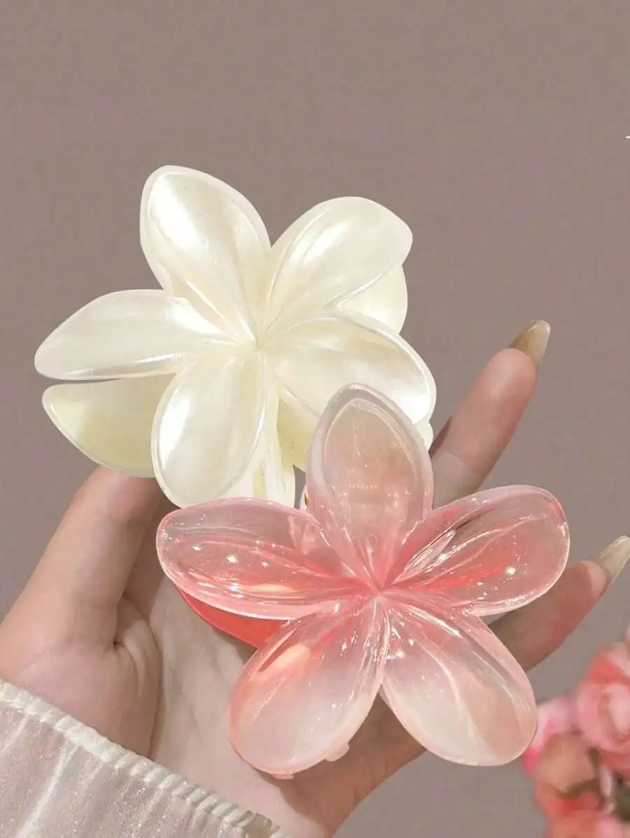 

2pcs/Set Pink White Purple Ombre Hibiscus Flower Large Plastic Hair Clips, Elegant And Versatile, Suitable For Everyday, Party,