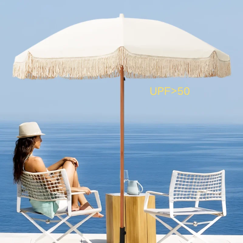 LS High-Quality Tropical Beach Umbrella Outdoor Sun Fringed Umbrella with Tassels for Patio, Garden, Terrace