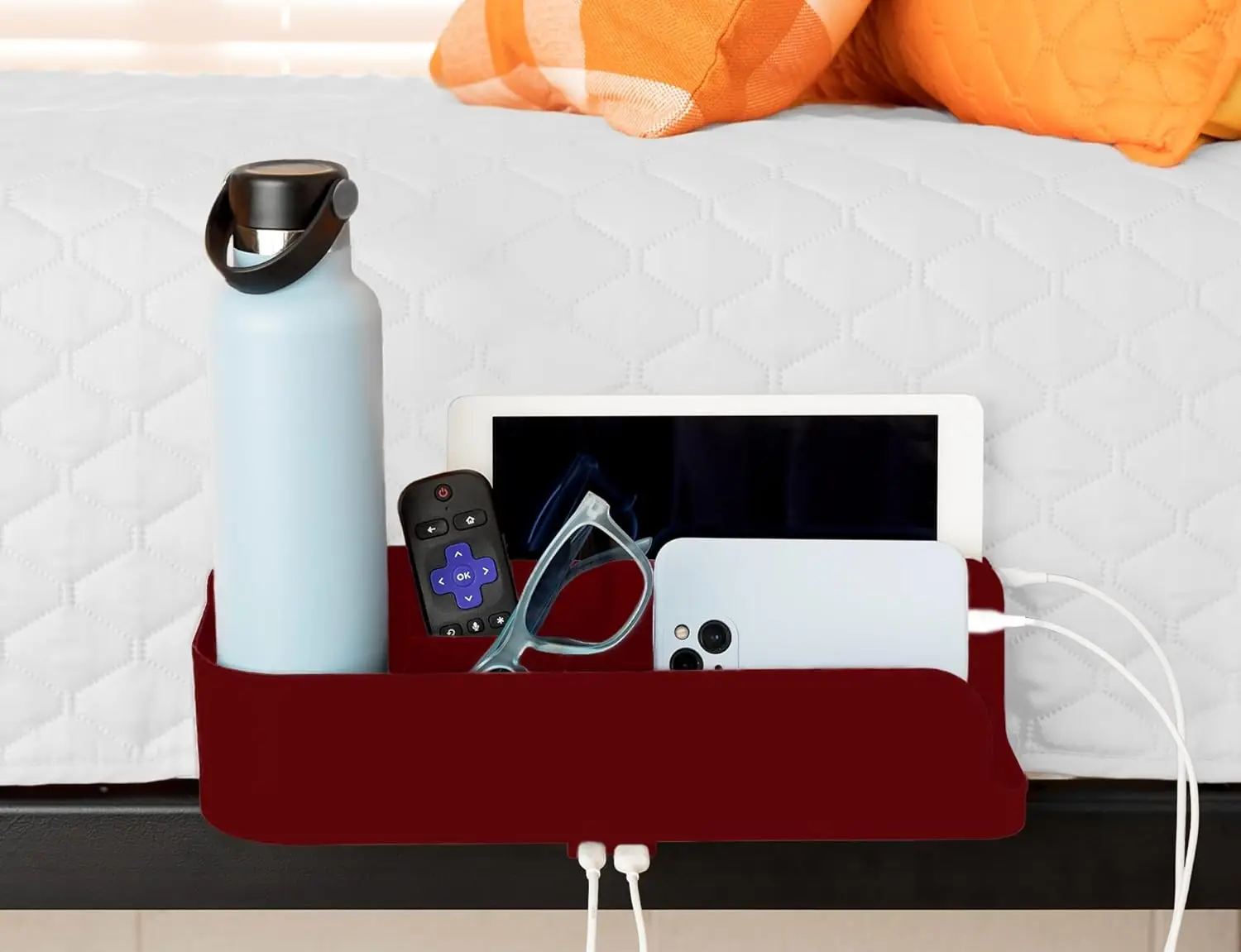 

-Bedside Perch For College Dorm Room Lofted Bed, Floating Organizer With Usb-C & A Charging Ports, Small Spaces, Bed Side Caddy