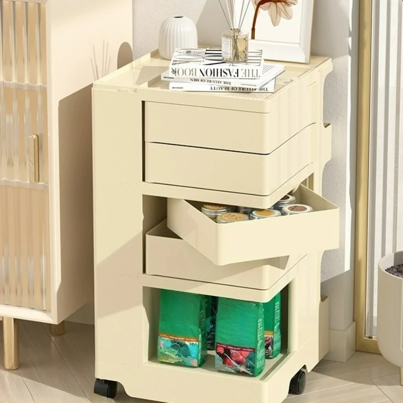 

Customizable Storage cabinet Living room Bedroom Multifunctional rotatable cream wind bedside table trolley snacks cosmetics