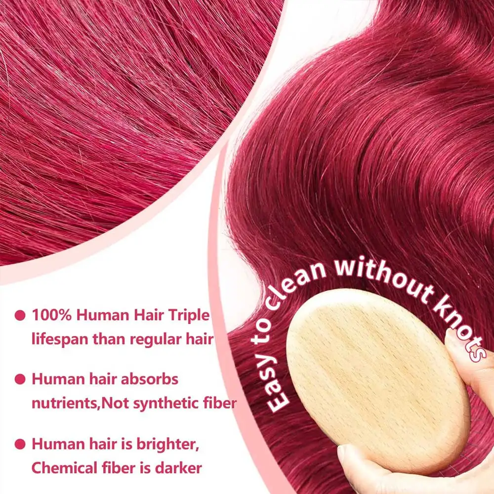 99j بورجوندي الجسم موجة خصلات الشعر المستعار الإنسان 13x4 HD الدانتيل أمامي خصلات الشعر المستعار الإنسان قبل قطعها 200 الكثافة الرطب وموجة الدانتيل شعر مستعار أمامي